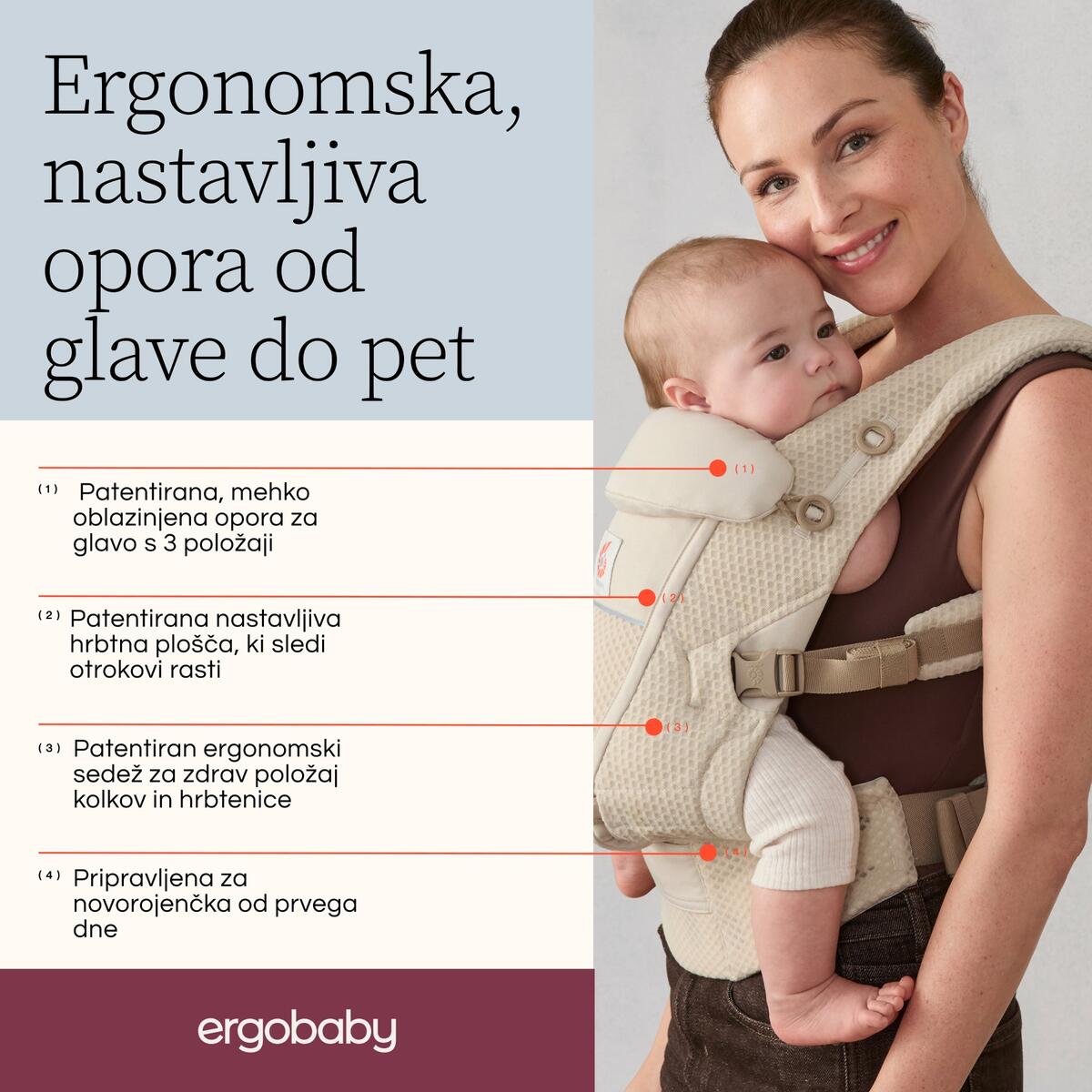E04 Nosilka Ergobaby Adapt Soft Flex Mesh Kvarc roza