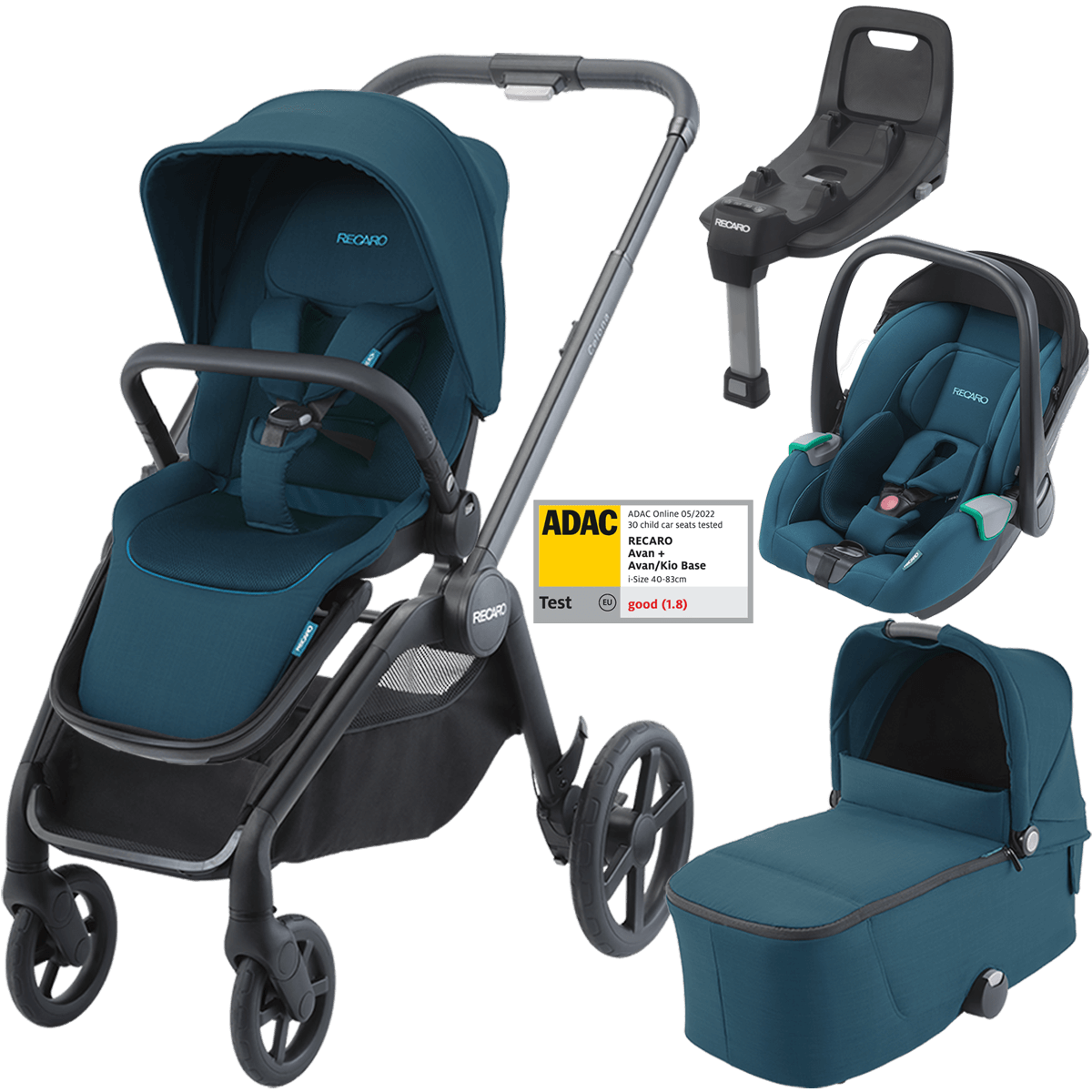 Otroški voziček 4v1 RECARO Celona + lupinica Avan + Isofix [Teal Green]