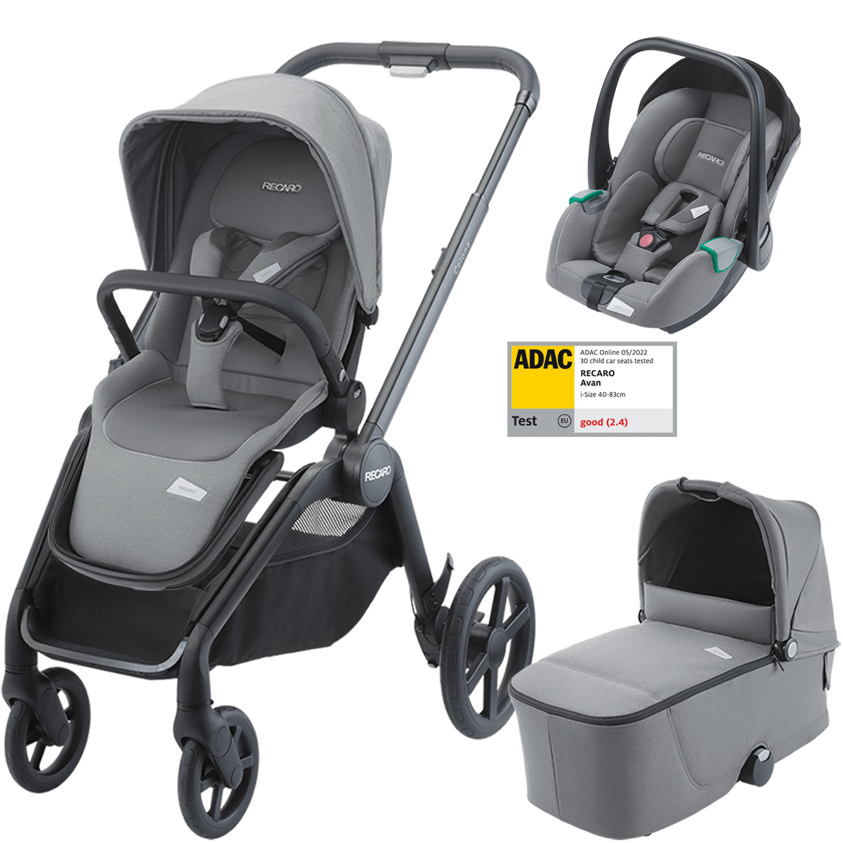 Otroški voziček 3v1 RECARO Celona + lupinica Avan [Silent Grey]
