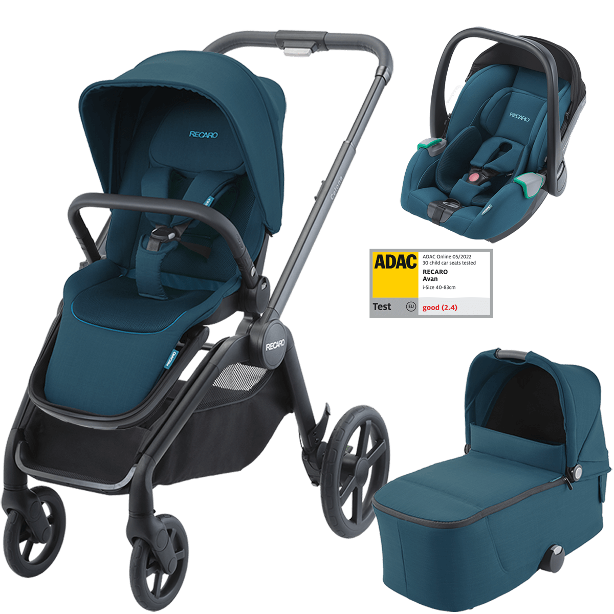 Otroški voziček 3v1 RECARO Celona + lupinica Avan [Teal Green]