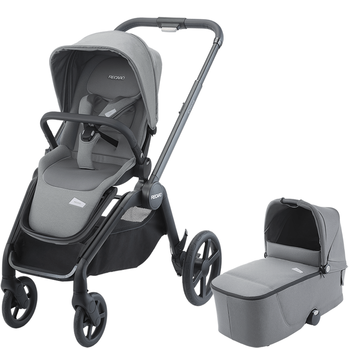 Otroški voziček 2v1 RECARO Celona s košaro za dojenčka [Silent Grey]