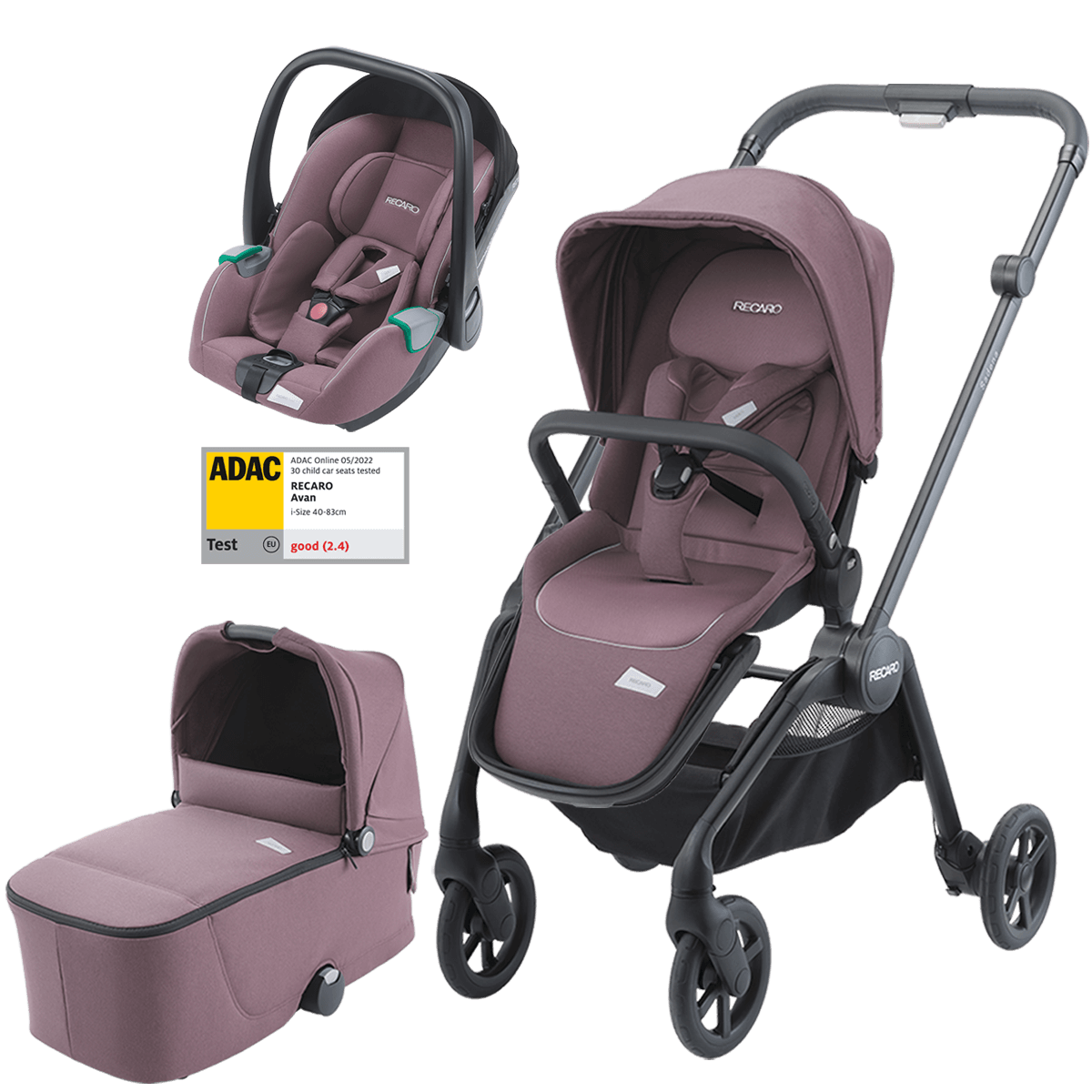 Otroški voziček 3v1 RECARO Sadena + lupinica Avan [Pale Rose]