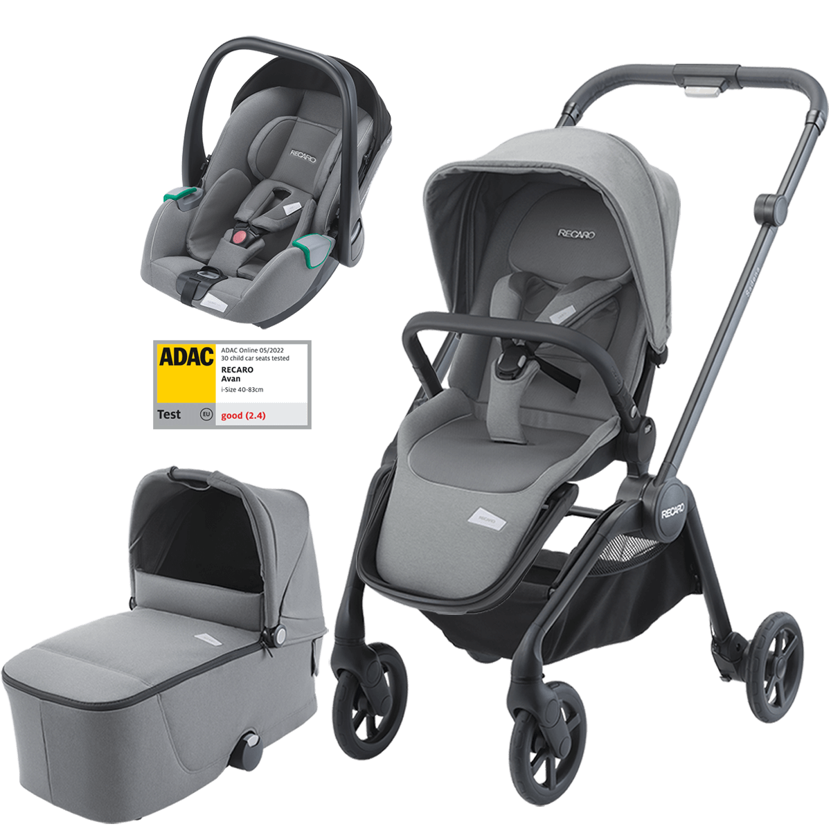 Otroški voziček 3v1 RECARO Sadena + lupinica Avan [Silent Grey]