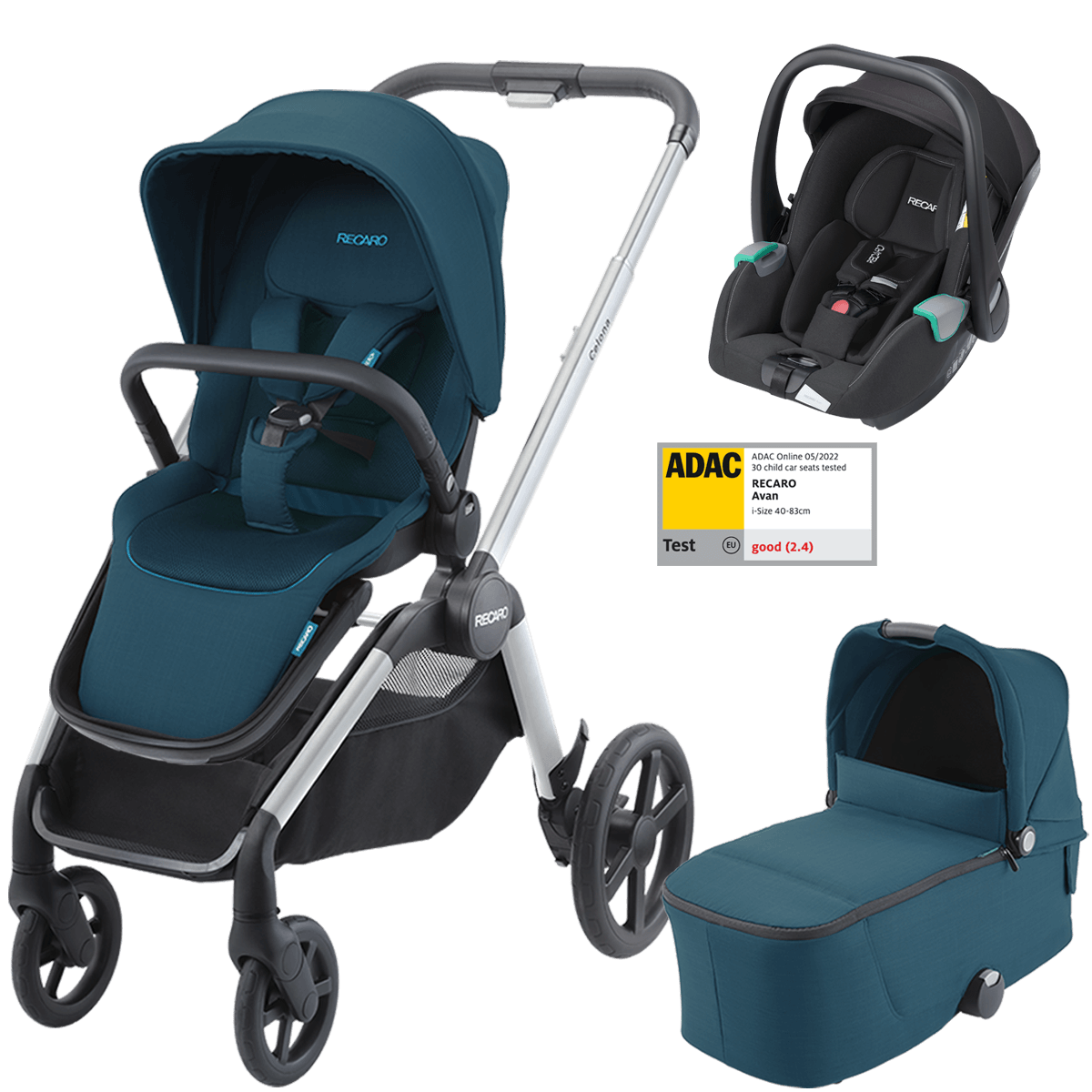 Otroški voziček 3v1 RECARO Celona + lupinica Avan [Teal Green]