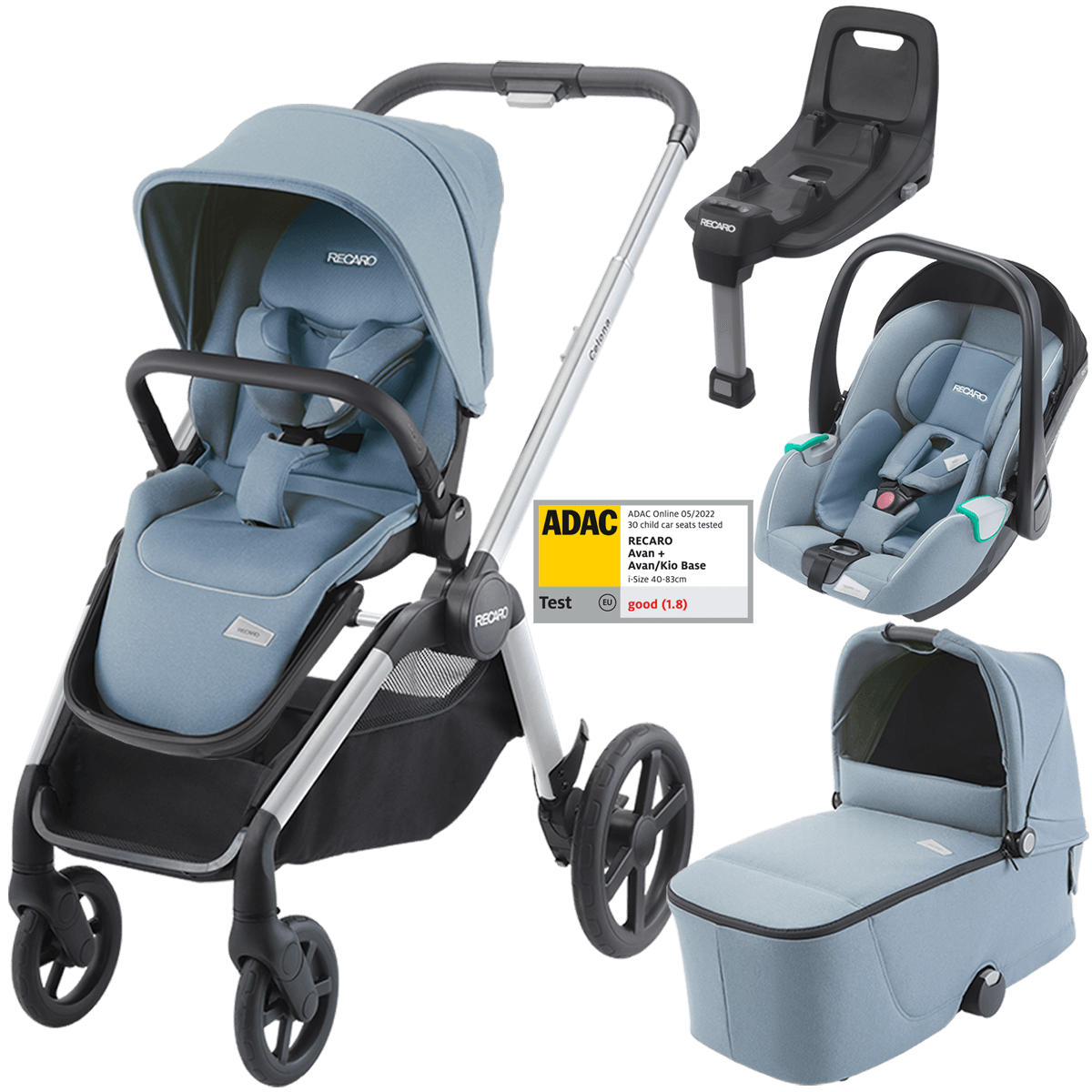 Otroški voziček 4v1 RECARO Celona + lupinica Avan + Isofix [Frozen Blue]