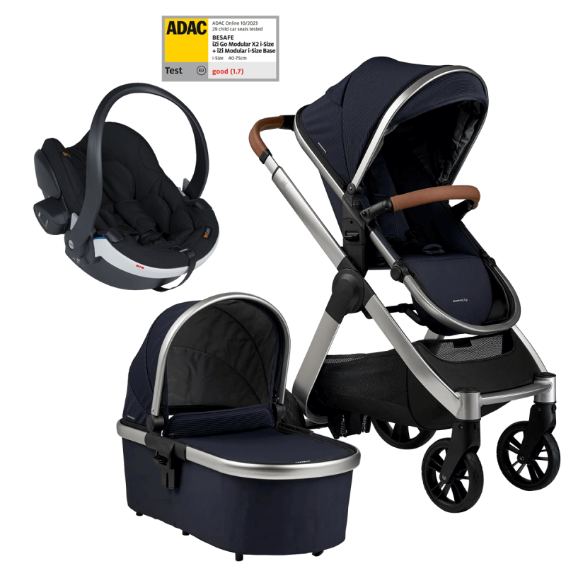 Otroški voziček 3v1 Bababing Raffi Navy Blue + lupinica BeSafe