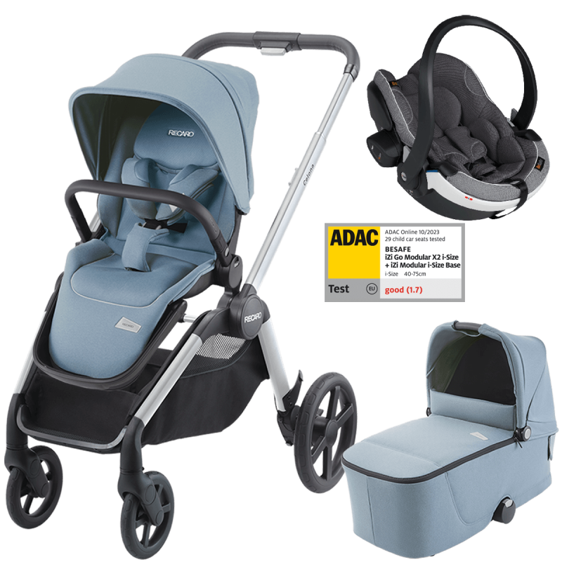 Otroški voziček 3v1 RECARO Celona [Frozen Blue] + lupinica Besafe