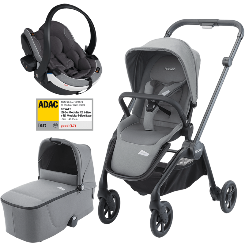 Otroški voziček 3v1 RECARO Sadena [Silent Grey] + lupinica Besafe