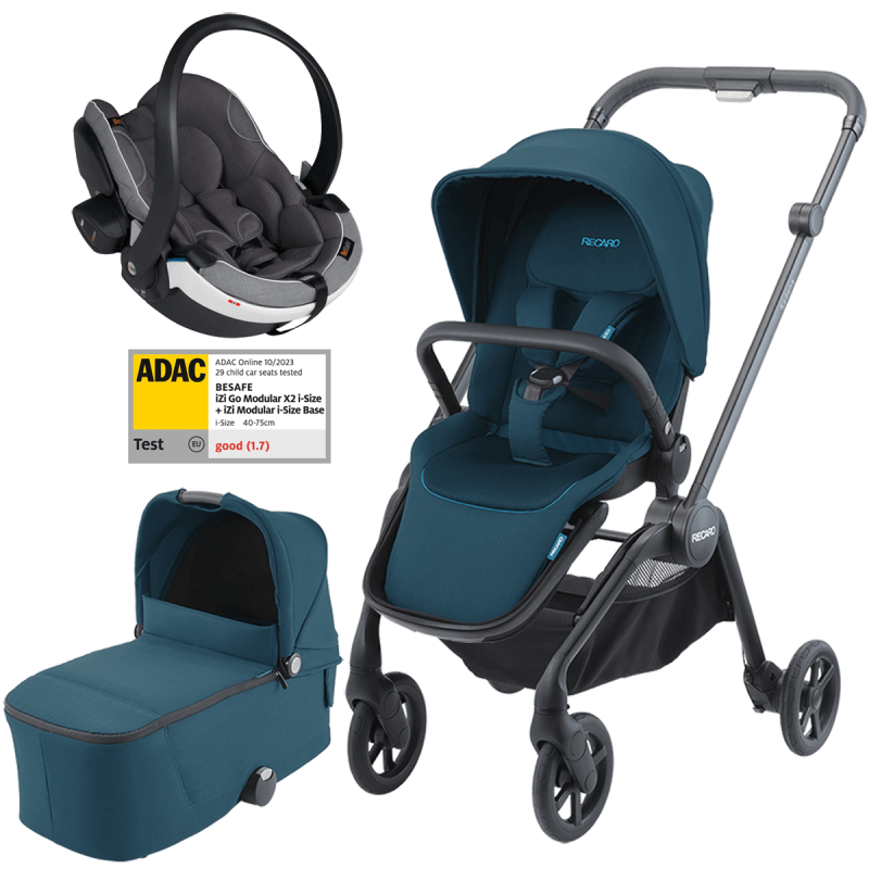 Otroški voziček 3v1 RECARO Sadena [Teal Green] + lupinica Besafe