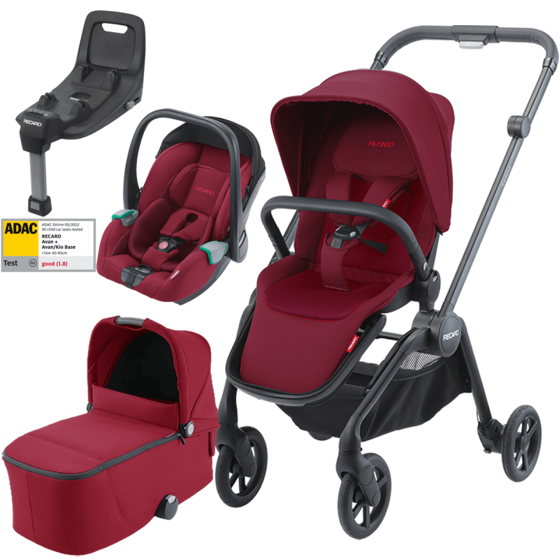 Otroški voziček 4v1 RECARO Sadena + lupinica Avan + Isofix [Garnet Red]