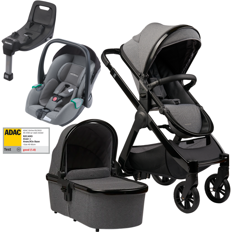 Otroški voziček 4v1 Bababing Raffi Anthra Grey + RECARO Avan + Isofix