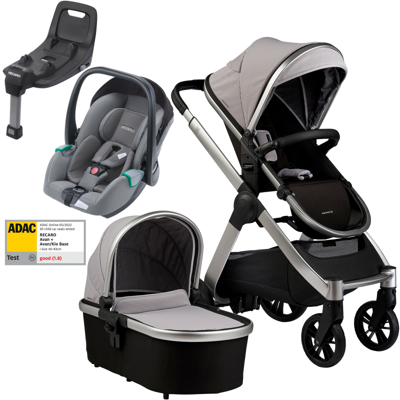 Otroški voziček 4v1 Bababing Raffi Vapour Grey + RECARO Avan + Isofix – Razstani eksponat