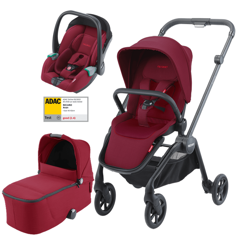 Otroški voziček 3v1 RECARO Sadena + lupinica Avan [Garnet Red]