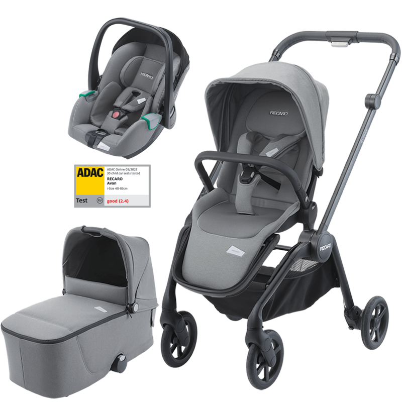 Otroški voziček 3v1 RECARO Sadena + lupinica Avan [Silent Grey]