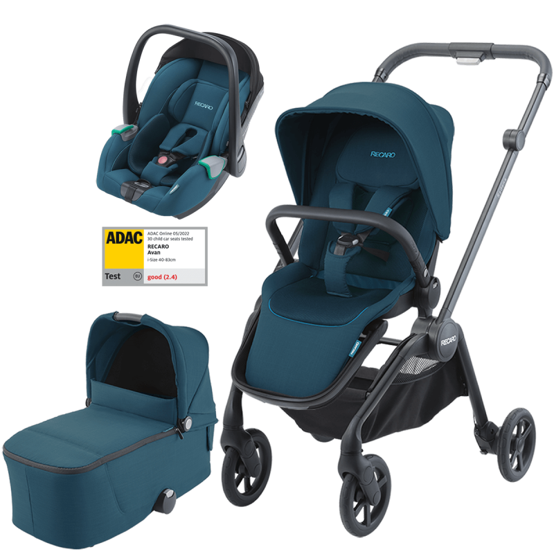 Otroški voziček 3v1 RECARO Sadena + lupinica Avan [Teal Green]