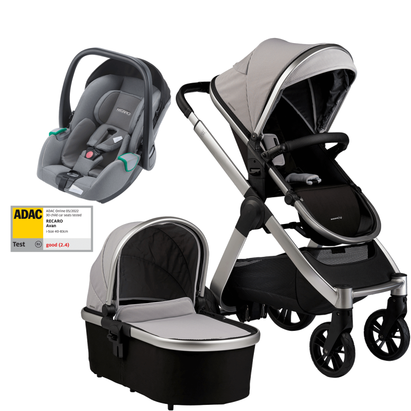 Otroški voziček 3v1 Bababing Raffi Vapour Grey + RECARO Avan