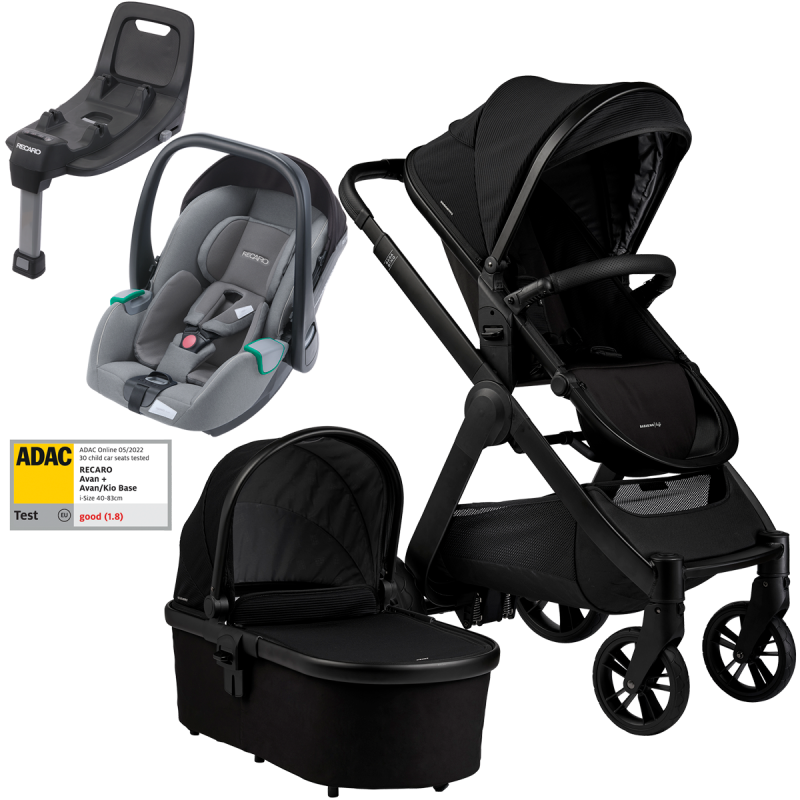 Otroški voziček 4v1 Bababing Raffi Black+ RECARO Avan + Isofix