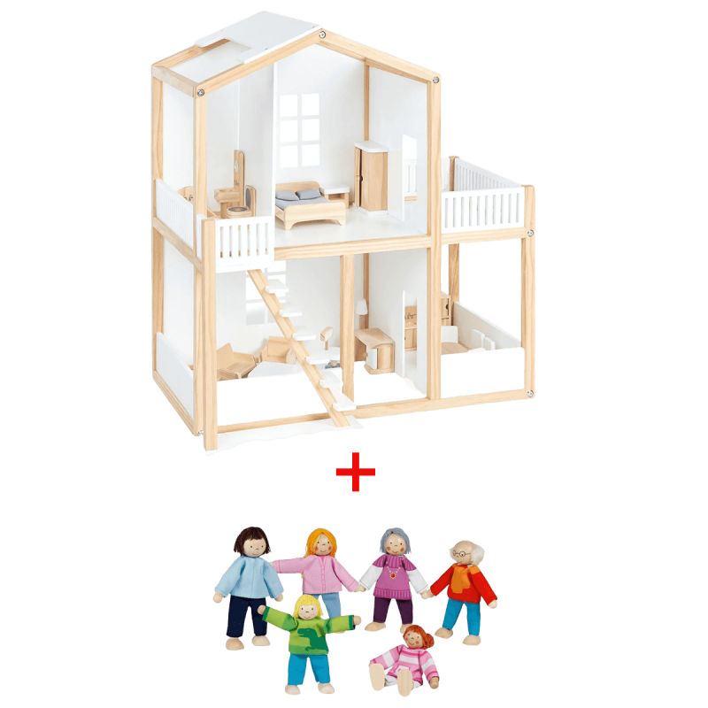 Lesena hiška za punčke Pinolino Ida s pohištvom in lutkami