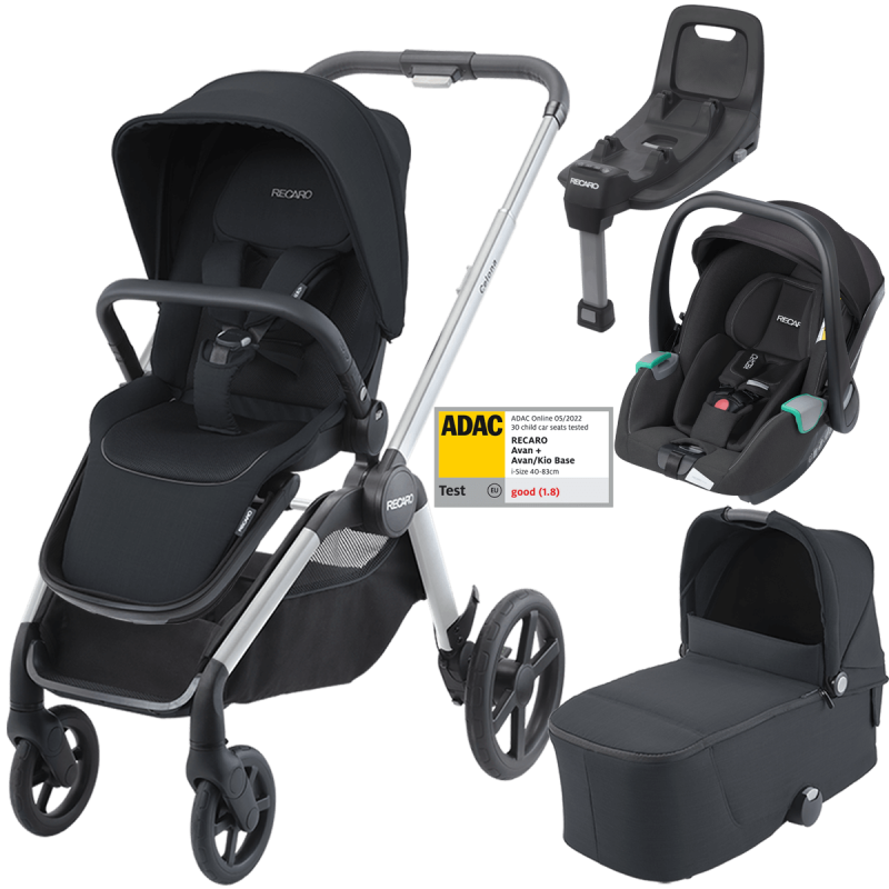 Otroški voziček 4v1 RECARO Celona + lupinica Avan + Isofix [Night Black]