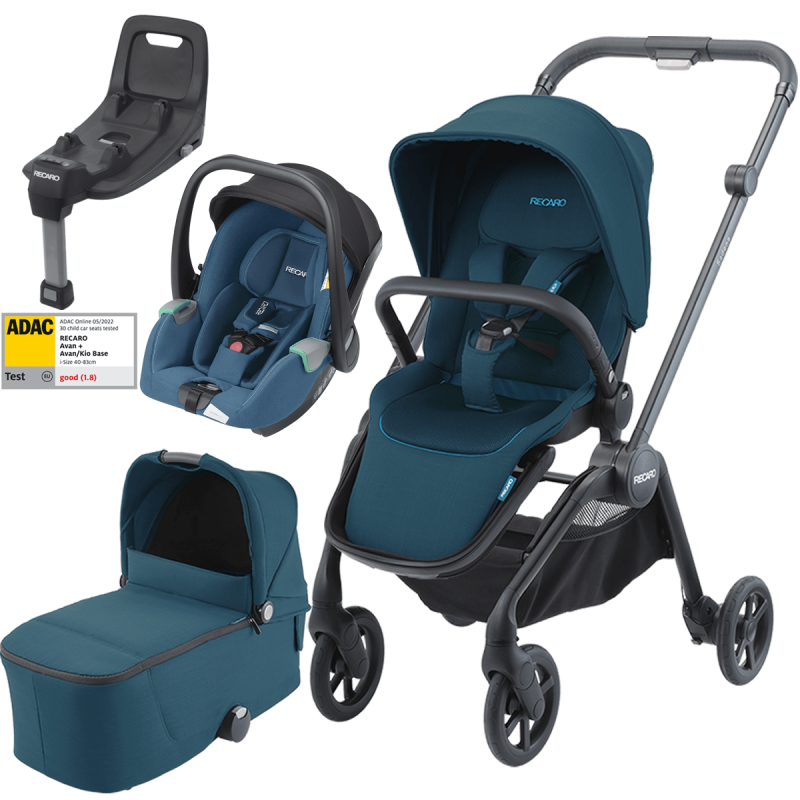 Otroški voziček 4v1 RECARO Sadena + lupinica Avan + Isofix [Teal Green]