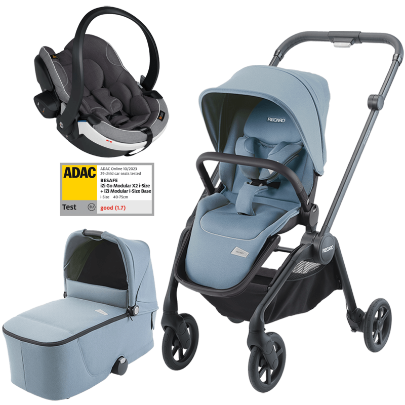 Otroški voziček 3v1 RECARO Sadena [Frozen Blue] + lupinica Besafe