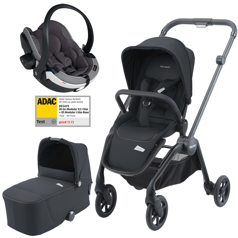 Otroški voziček 3v1 RECARO Sadena [Mat Black] + lupinica Besafe