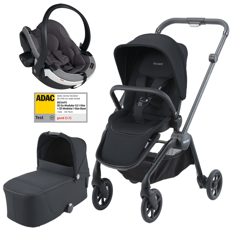 Otroški voziček 3v1 RECARO Sadena [Night Black] + lupinica Besafe