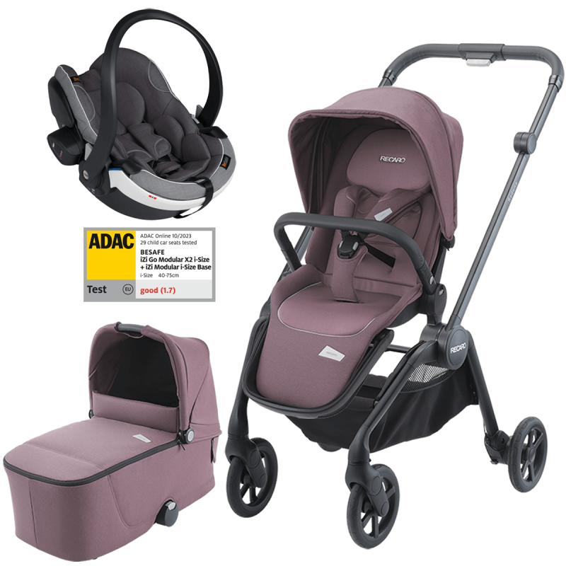 Otroški voziček 3v1 RECARO Sadena [Pale Rose] + lupinica Besafe