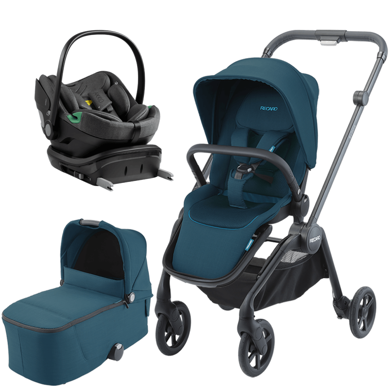 Otroški voziček 4v1 RECARO Sadena [Teal Green] + lupinica AXKID + Isofix baza