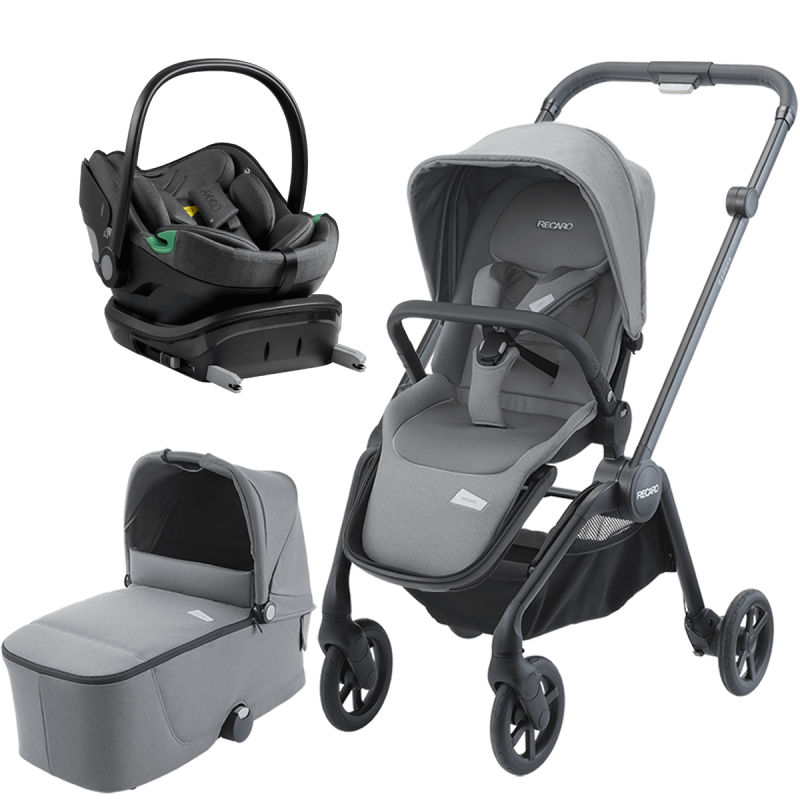 Otroški voziček 4v1 RECARO Sadena [Silent Grey] + lupinica AXKID + Isofix baza